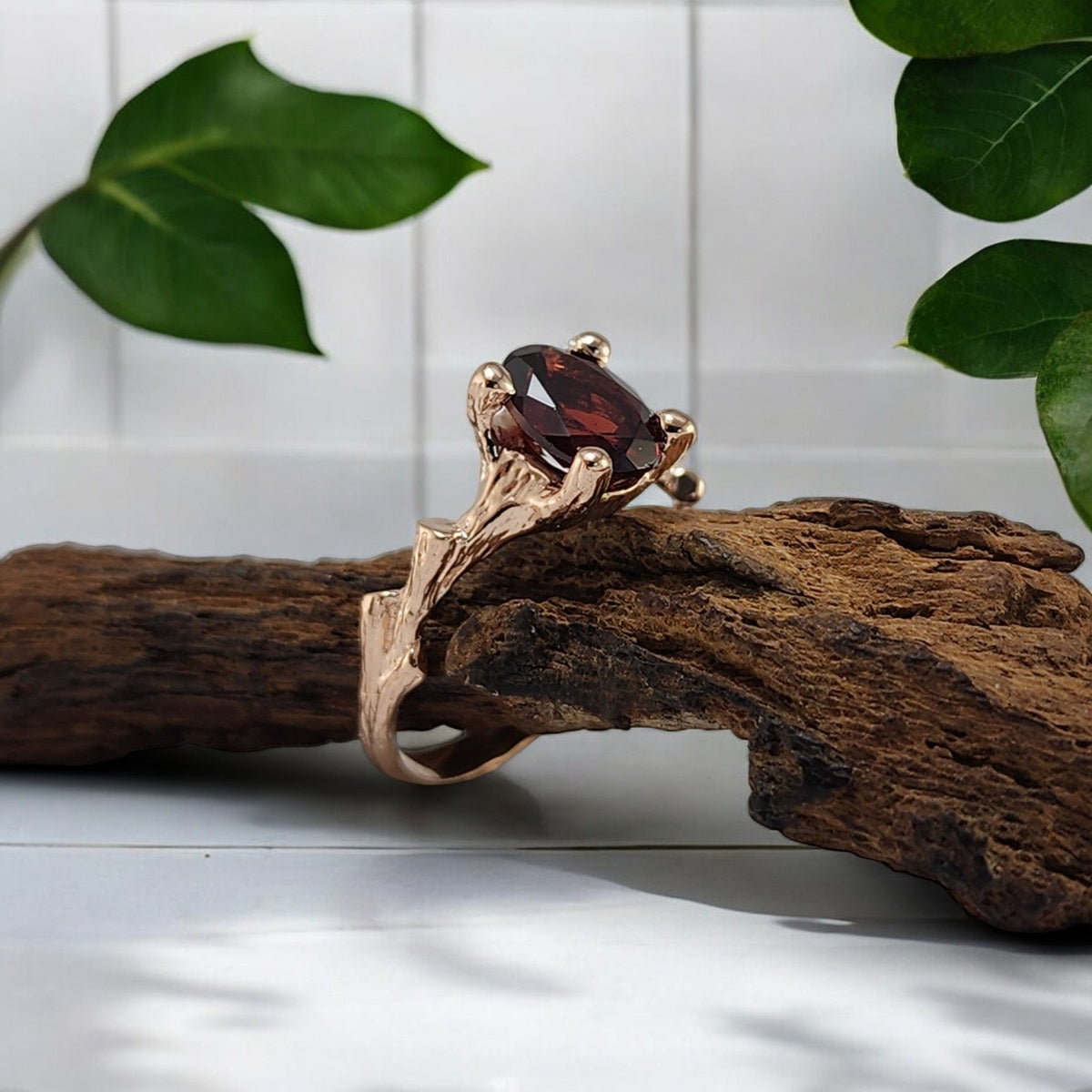 14k Gold Garnet Gemstone Ring - DV Jewelry Designs
