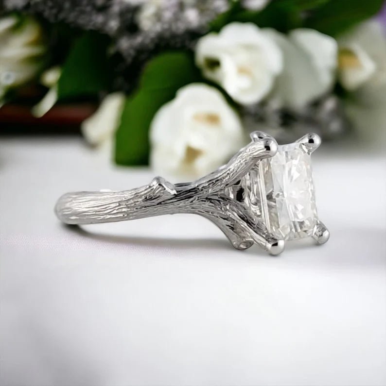 1.5 carat Moissanite Twig & Branch Ring Guard Style Bridal Set in Solid Gold - DV Jewelry Designs