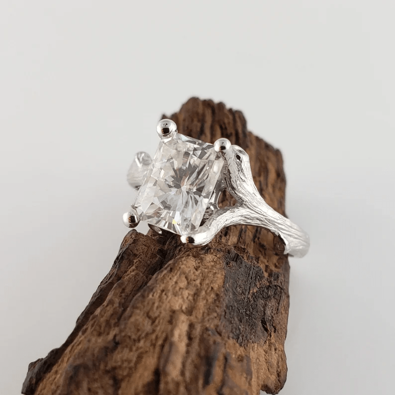 1.5ct Radiant Cut Moissanite Diamond Twig Style Wedding or Engagement Ring - DV Jewelry Designs