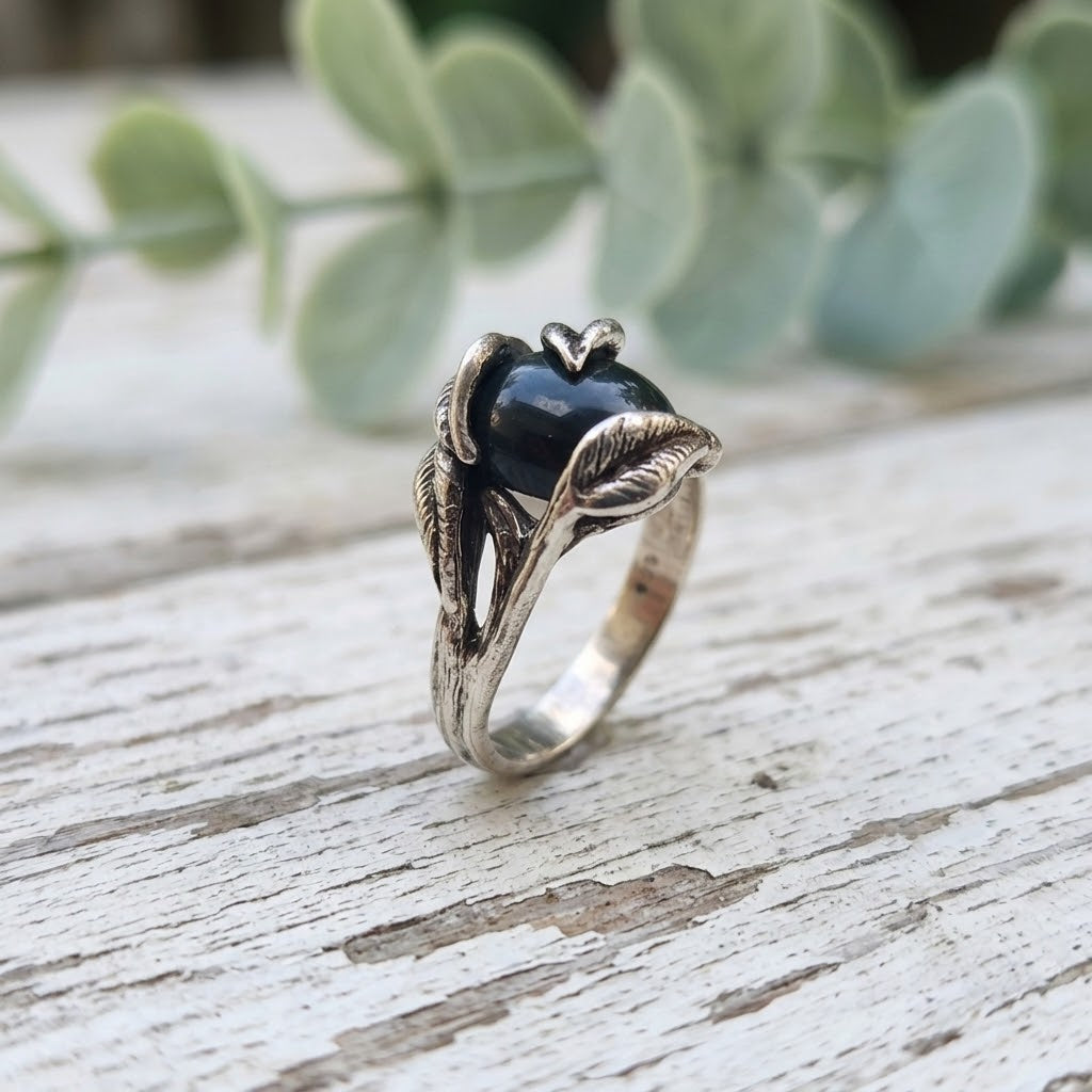 Bloodstone Leaf & Twig Ring in Silver