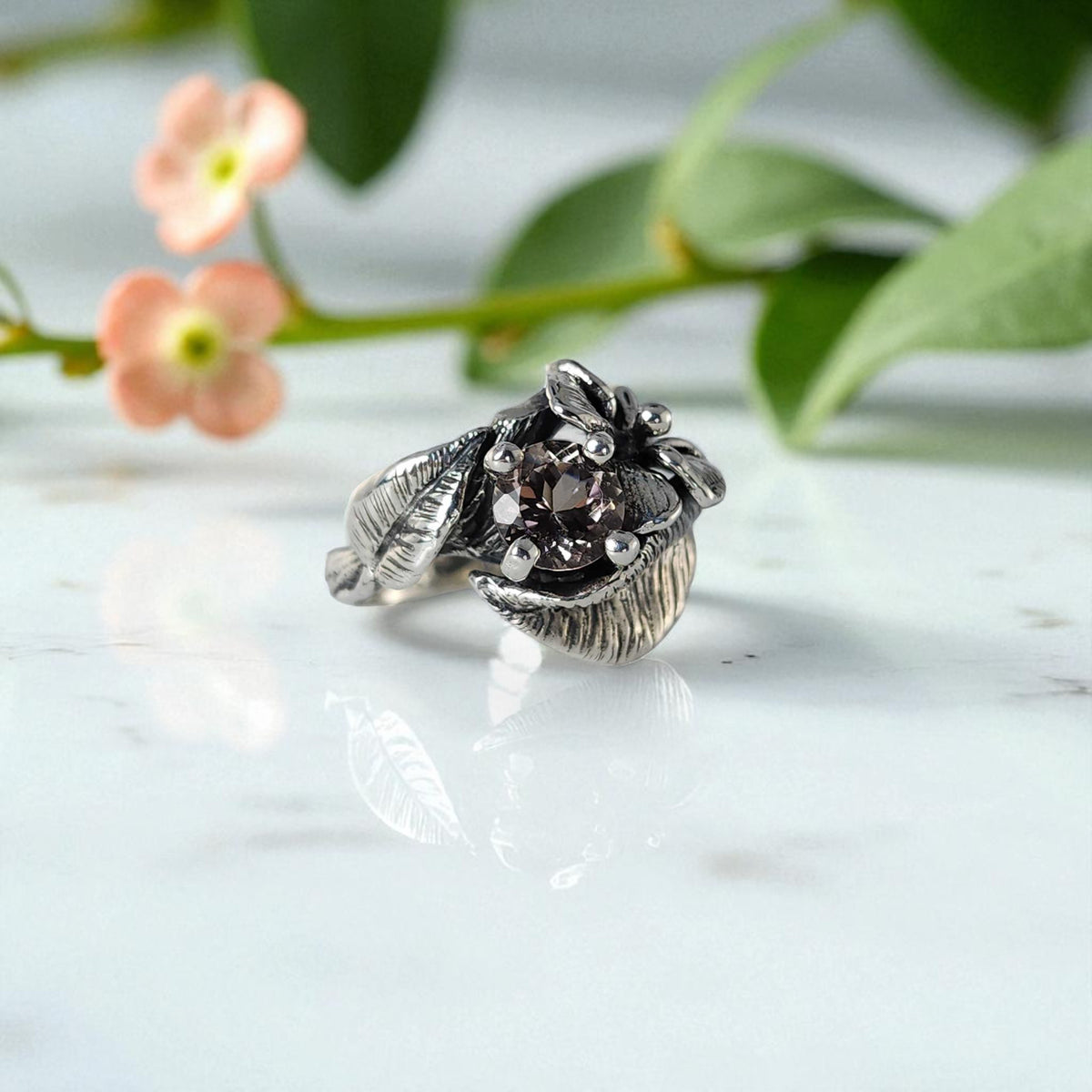 Hibiscus Ring with Pink Morganite - DV Jewelry Designs #