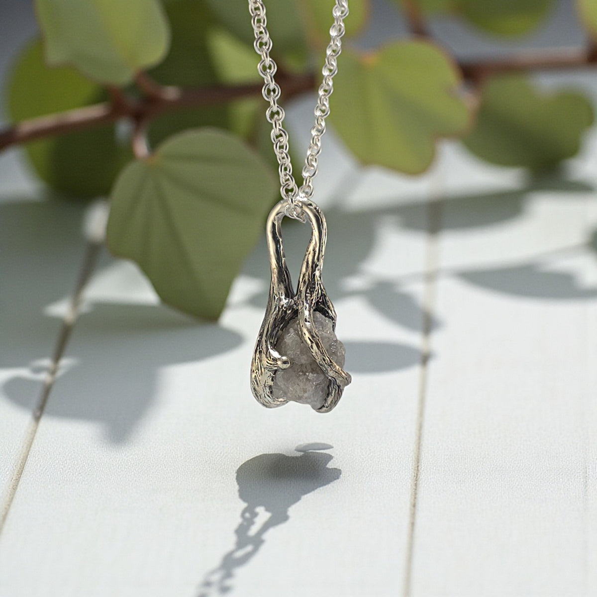 Rough Diamond Twig Pendant Necklace in Solid Gold - DV Jewelry Designs #