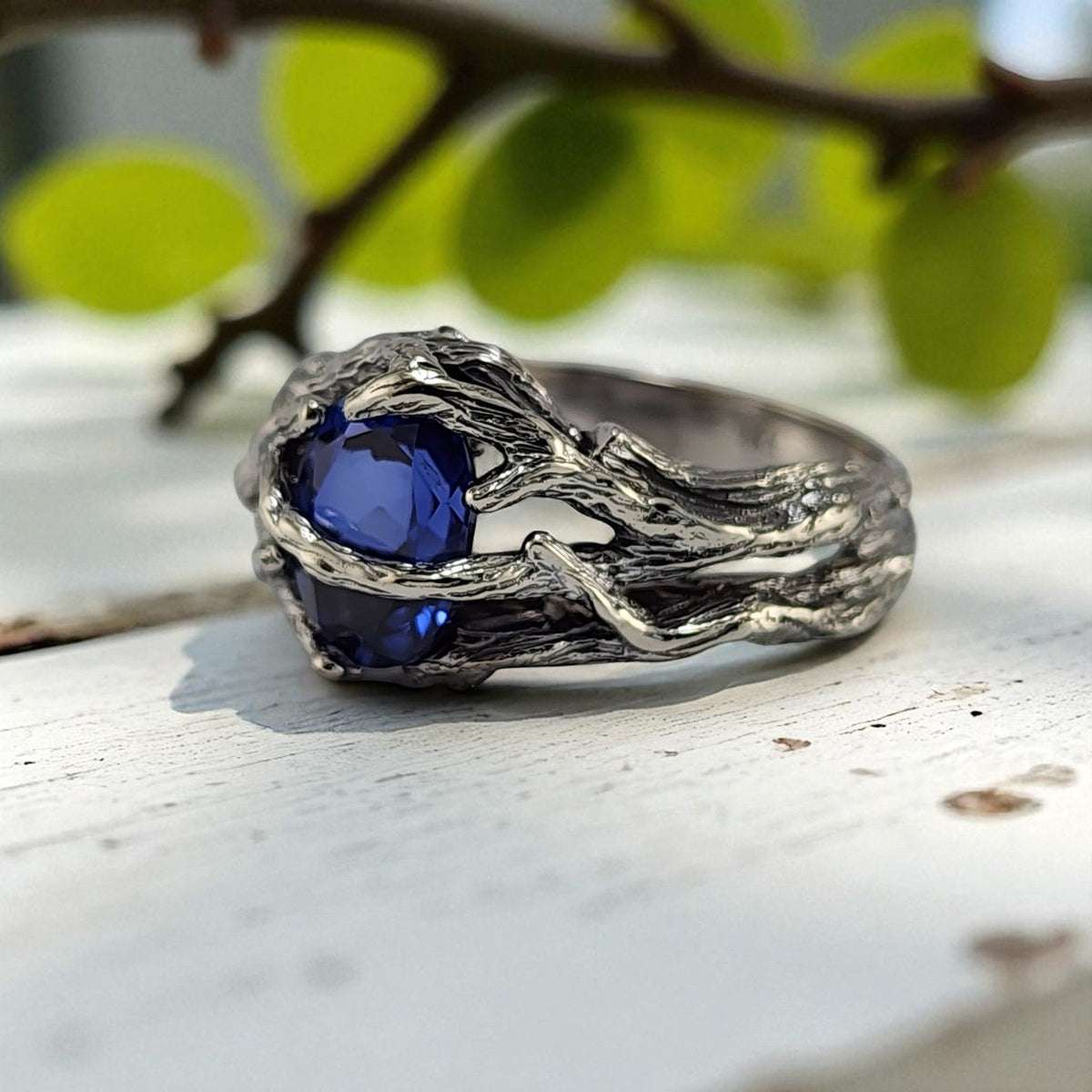 Blue Sapphire Branch Style Ring - DV Jewelry Designs