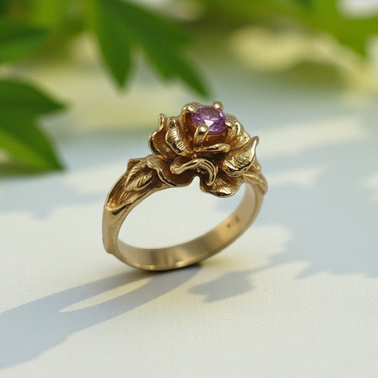 rose gold ring with pink sapphire