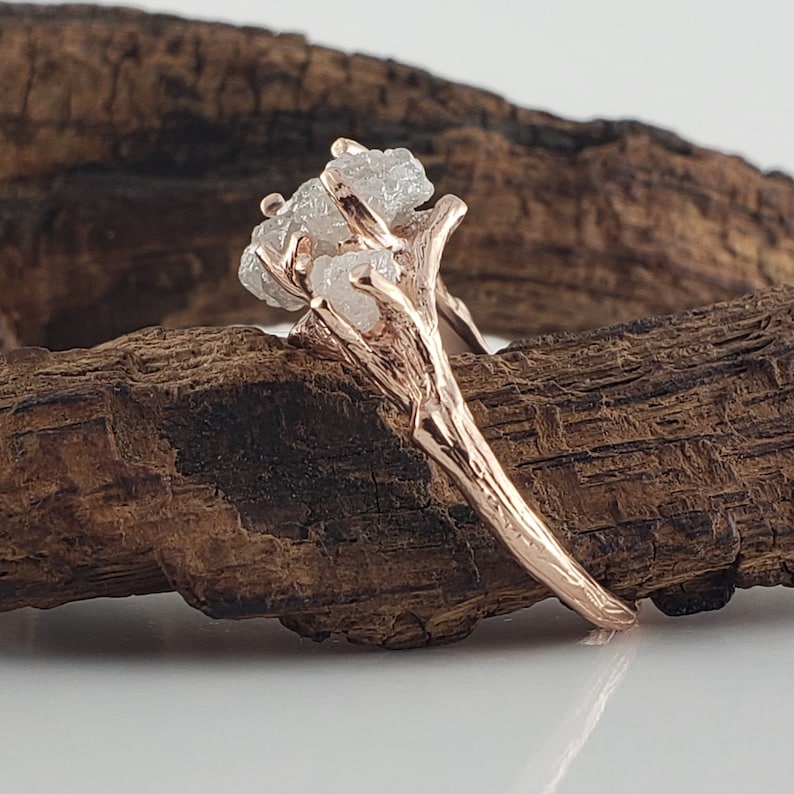 Raw Diamond Gold Twig Engagement Ring
