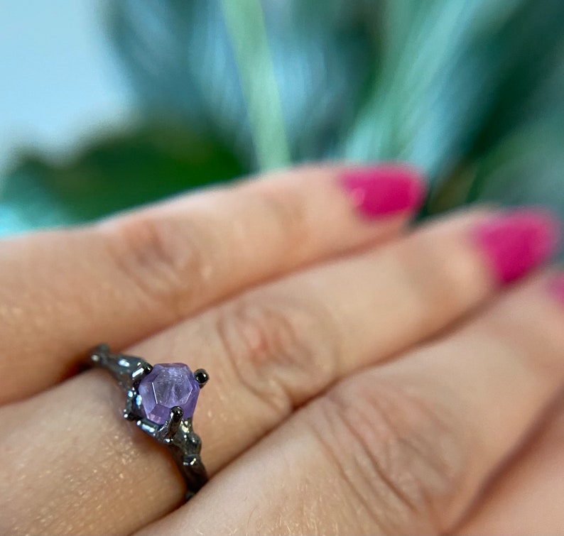 Hand-cut Amethyst in 14k Gold with Black Ruthenium - DV Jewelry Designs #