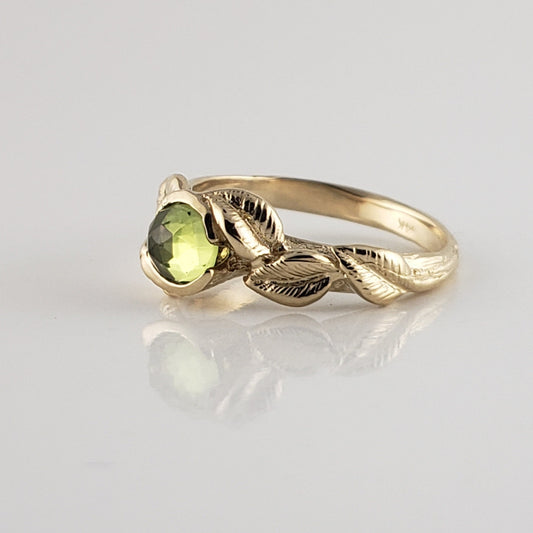 Rose Cut Peridot Leaf Ring - DV Jewelry Designs
