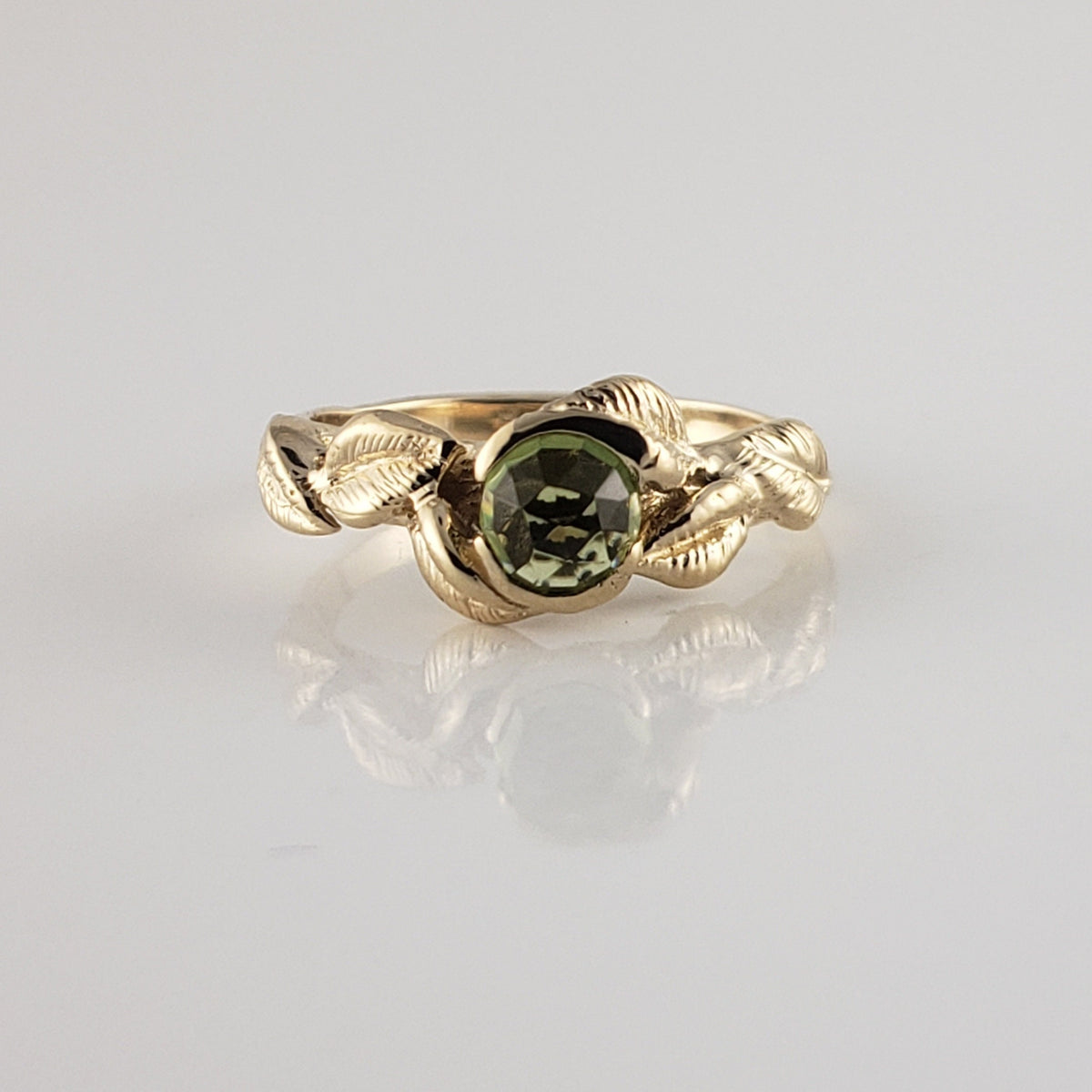 Rose Cut Peridot Leaf Ring - DV Jewelry Designs