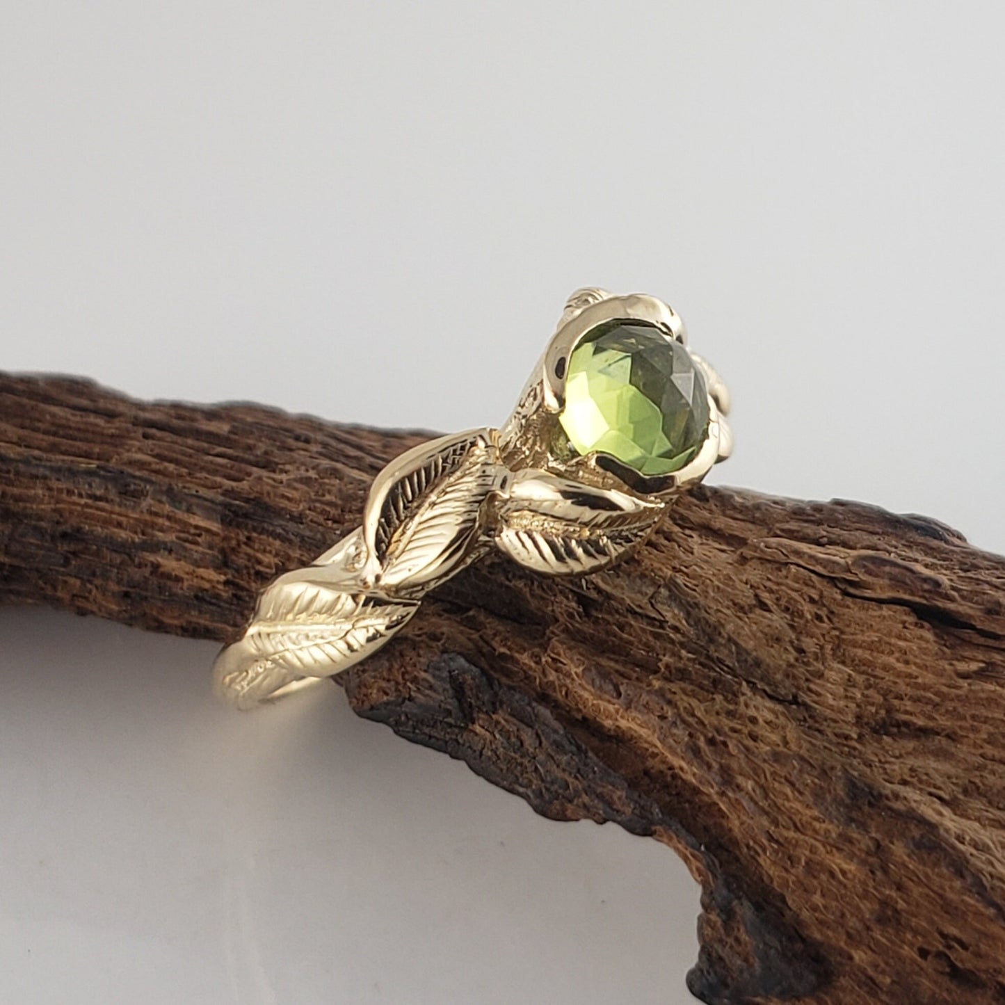 Rose Cut Peridot Leaf Ring - DV Jewelry Designs