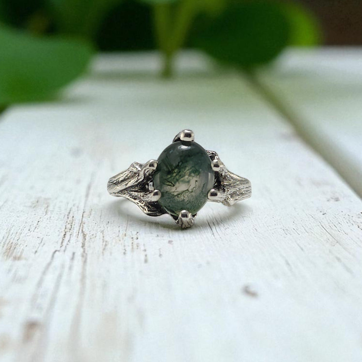 Moss Agate Sterling Silver Ring - DV Jewelry Designs #