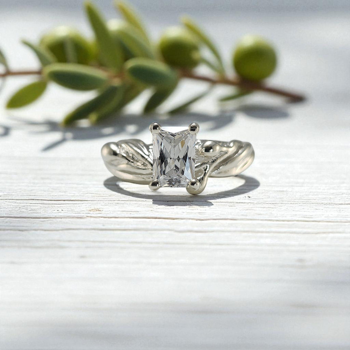 Olive Branch Moissanite Engagement Ring - DV Jewelry Designs