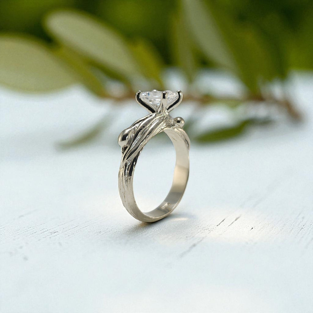 Olive Branch Moissanite Engagement Ring - DV Jewelry Designs