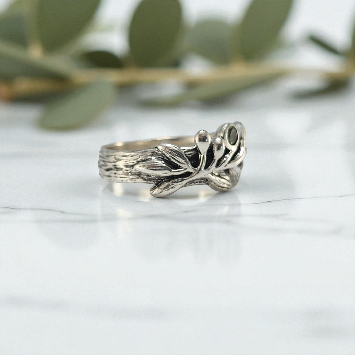 Olive Branch Ring with Round Peridot - DV Jewelry Designs #