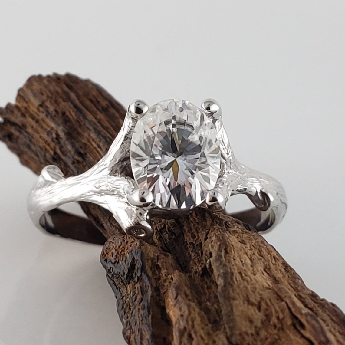 Oval Moissanite Twig Engagement Ring - DV Jewelry Designs