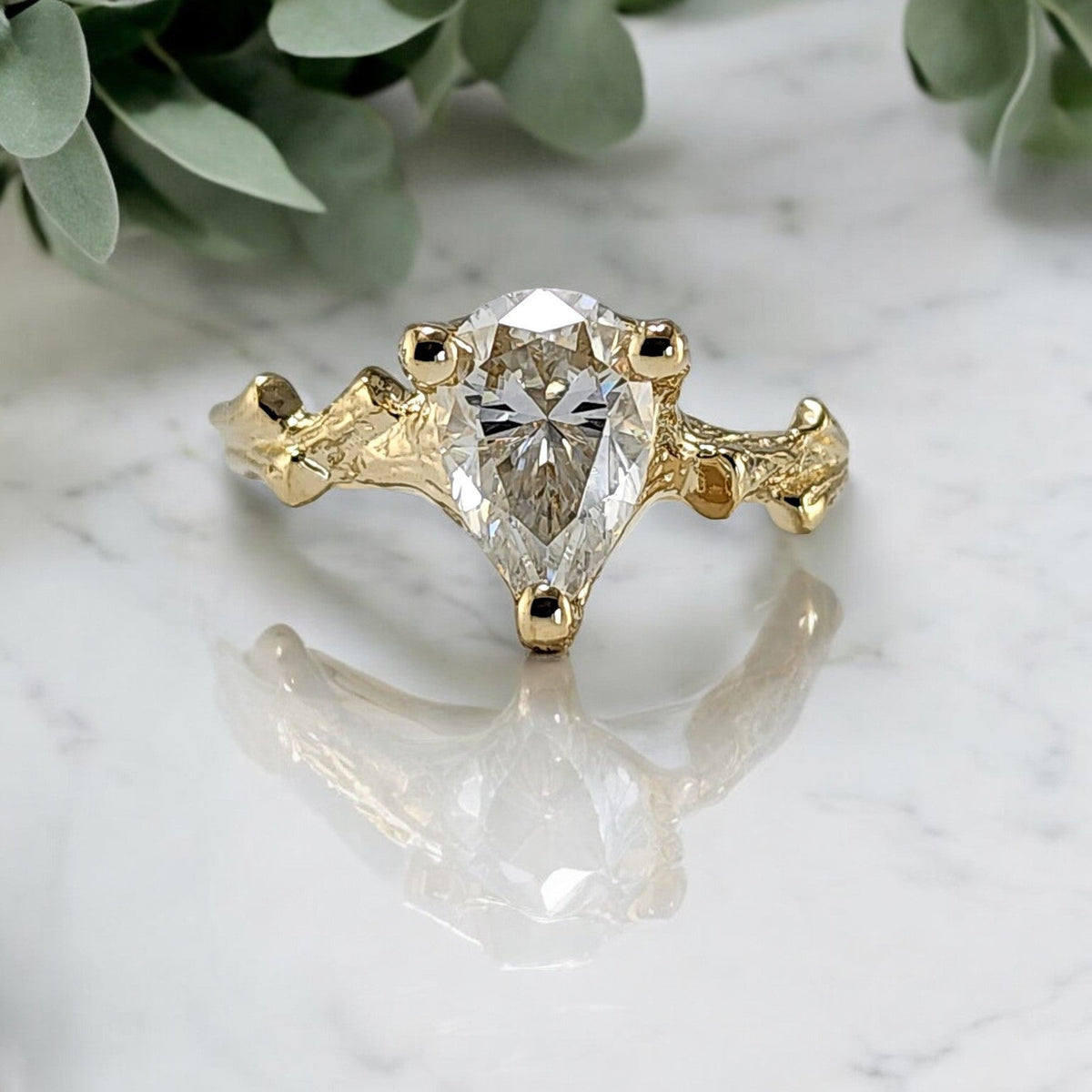Pear Shaped Moissanite Gold Engagement Ring - DV Jewelry Designs
