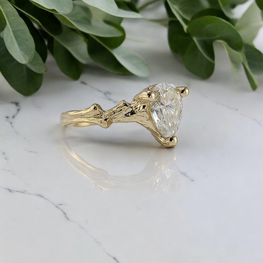 Pear Shaped Moissanite Gold Engagement Ring - DV Jewelry Designs