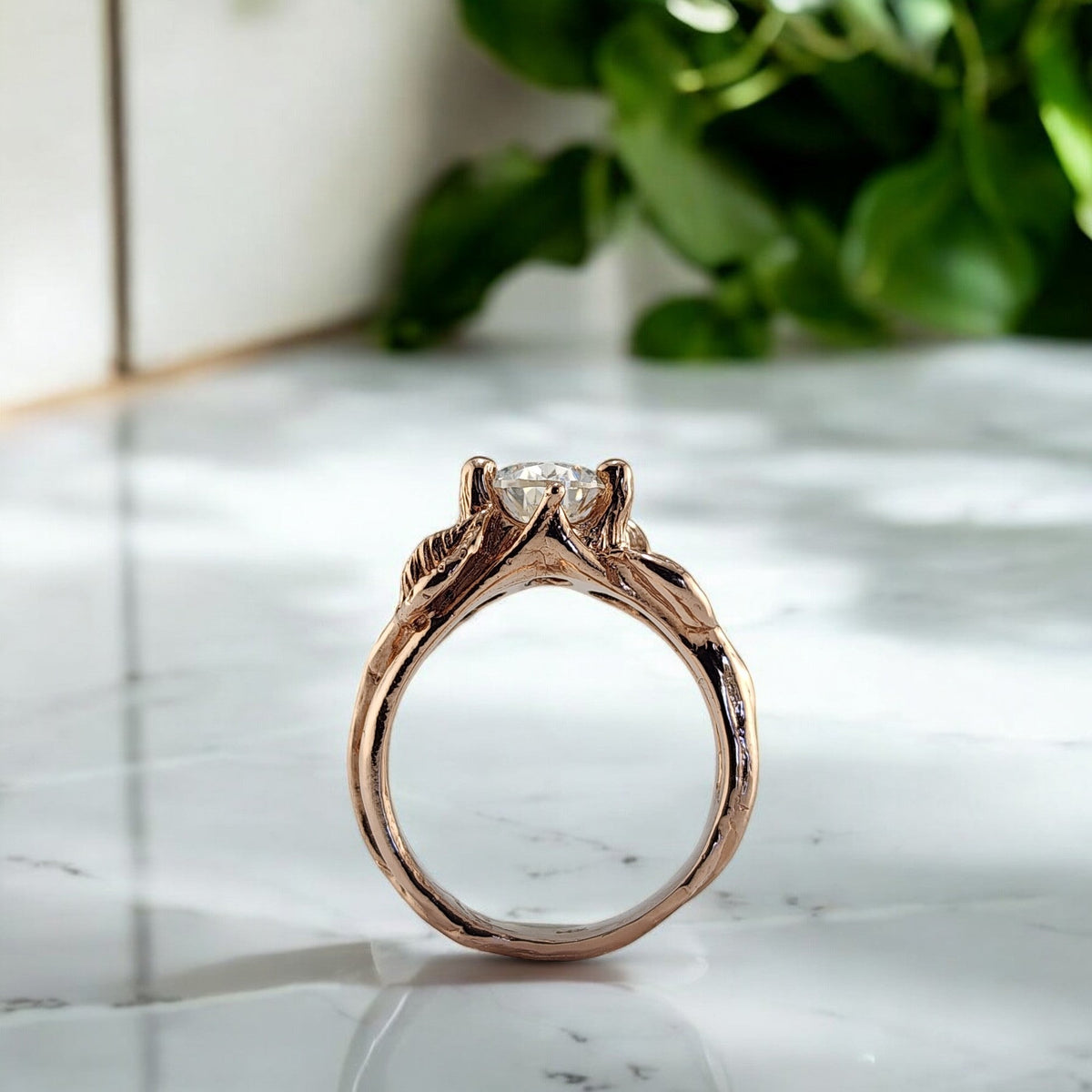 Pear Shaped Moissanite Twig Solid Gold Wedding Ring Set - DV Jewelry Designs