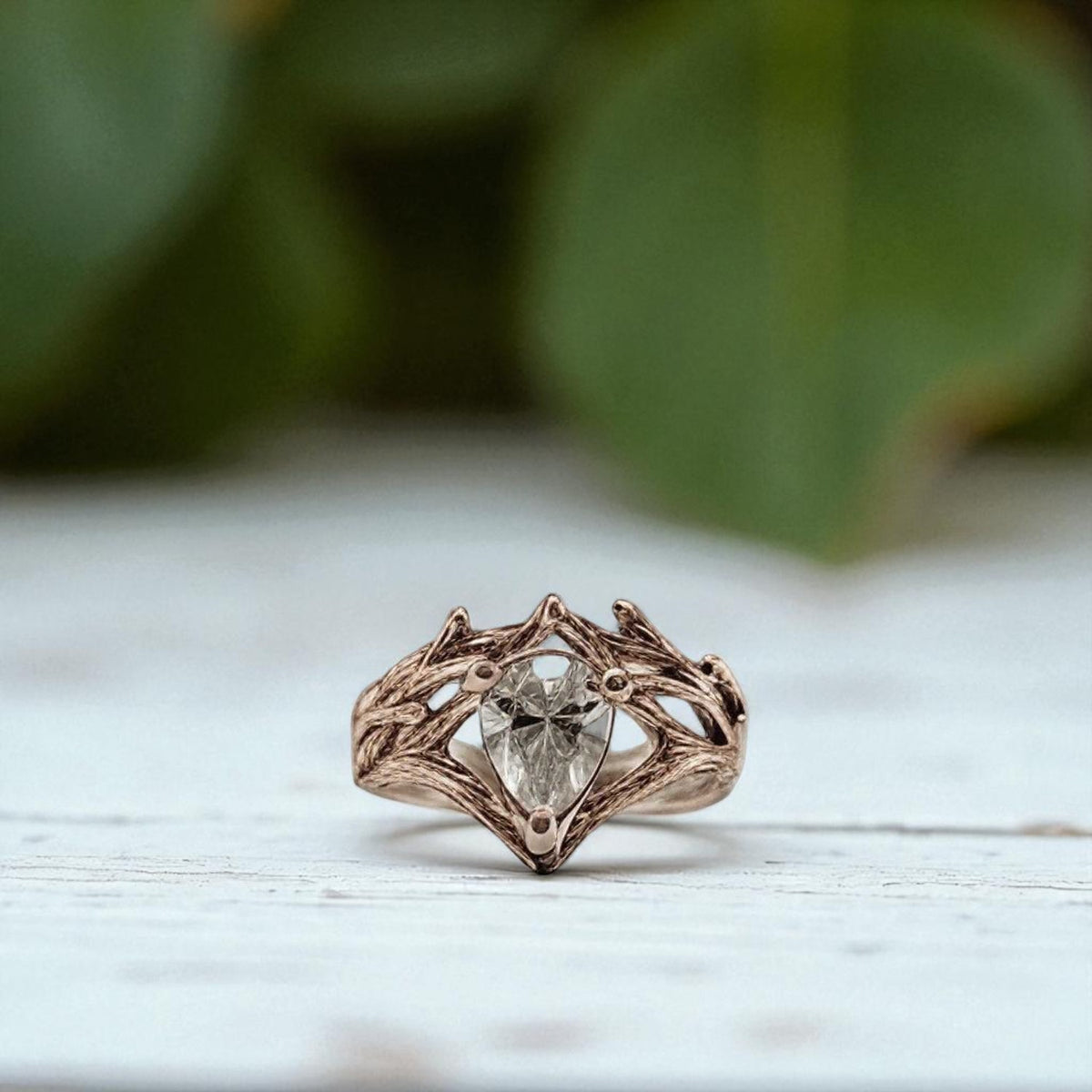 Pear-shaped Moissanite Solid Gold Ring - DV Jewelry Designs #
