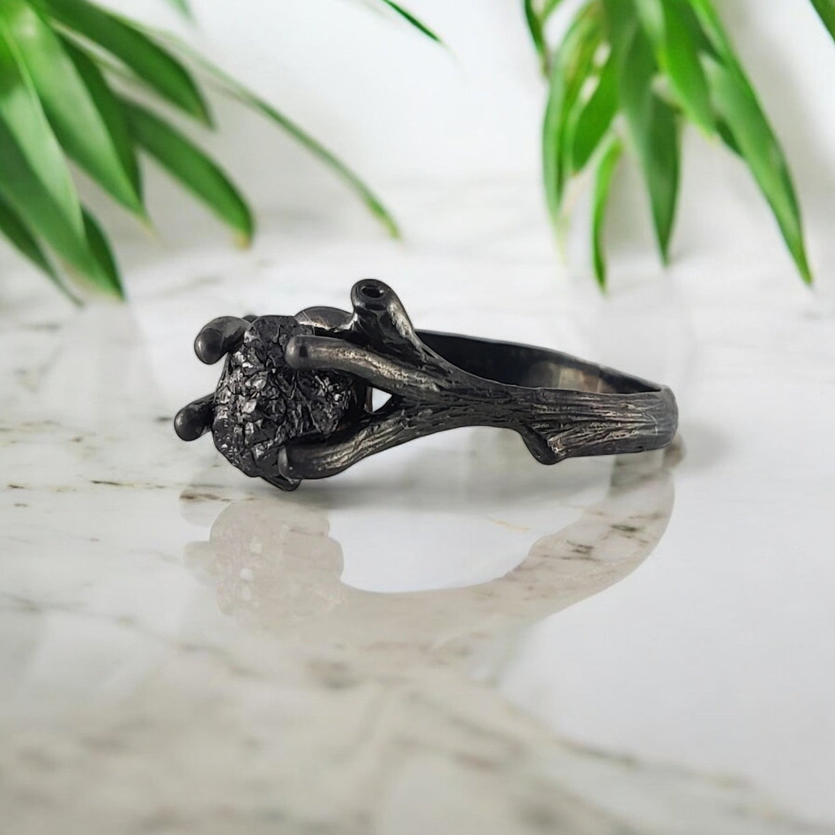 Raw Black Diamond Twig Ring Set - Ruthenium Finish - DV Jewelry Designs