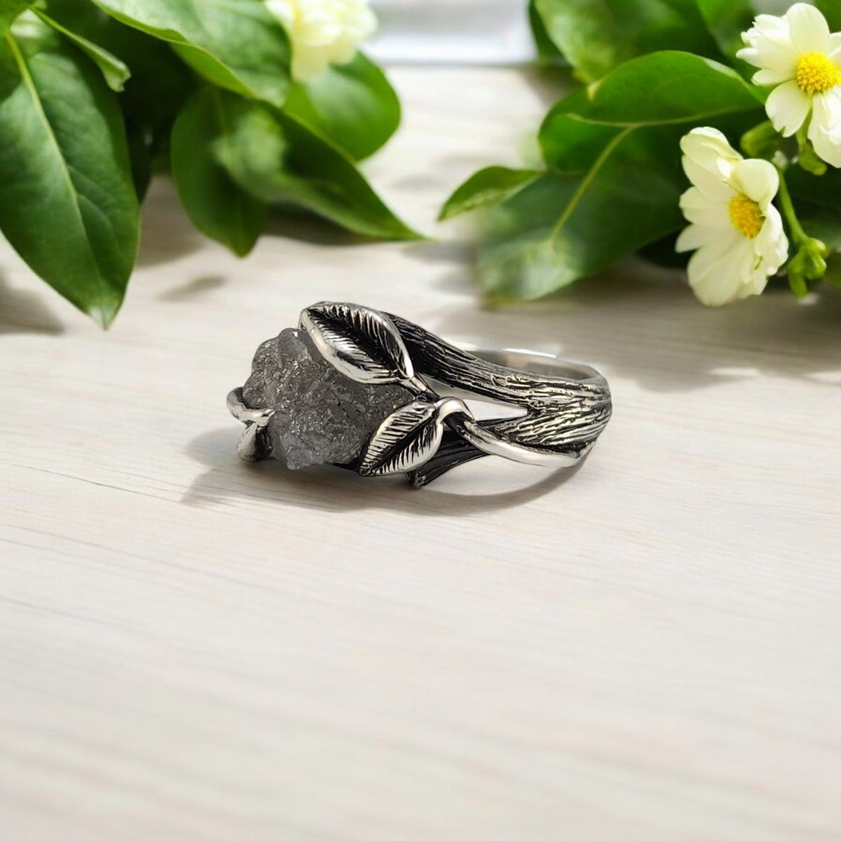 Rough Diamond Hand - sculpted Ring in Sterling Silver - DV Jewelry Designs