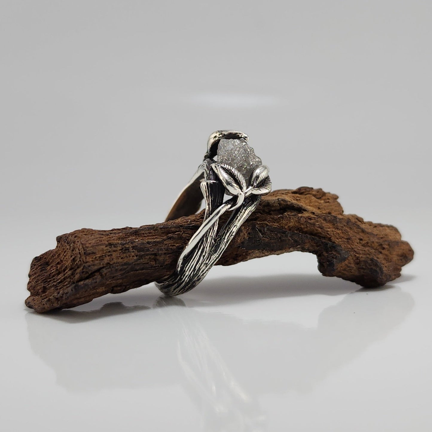 Rough Diamond Hand - sculpted Ring in Sterling Silver - DV Jewelry Designs