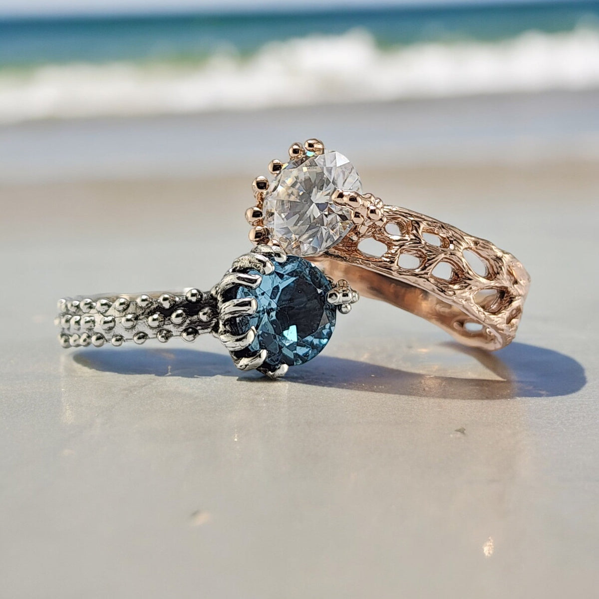 Sterling Silver Topaz Ring with a Starfish and Sea Fan Coral Design - DV Jewelry Designs