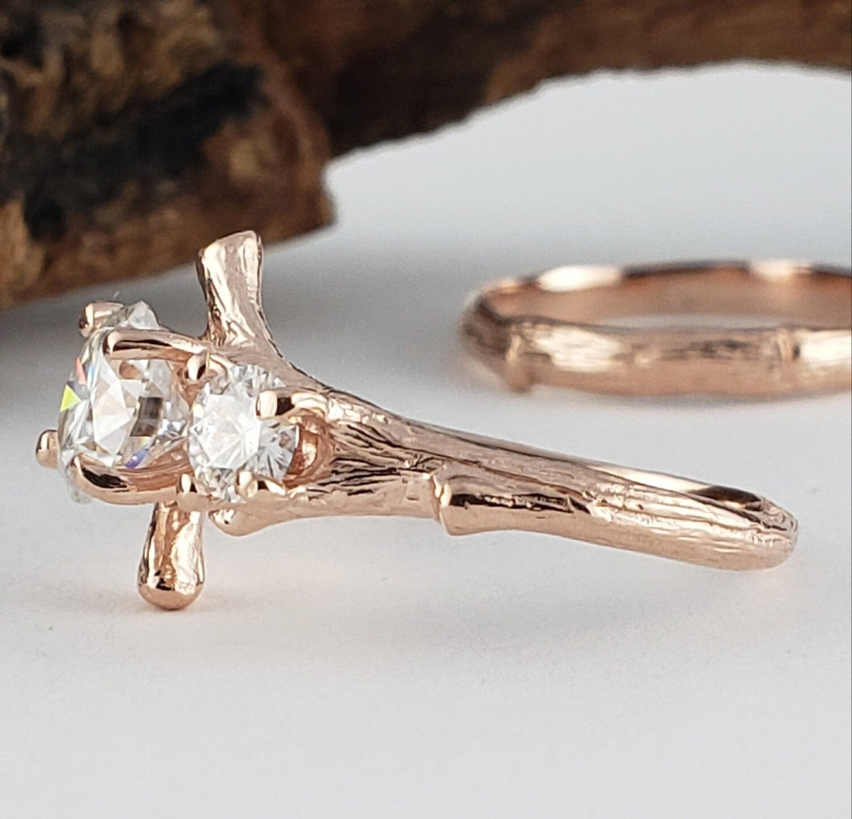 Three Round Moissanite Wedding Ring Set - DV Jewelry Designs