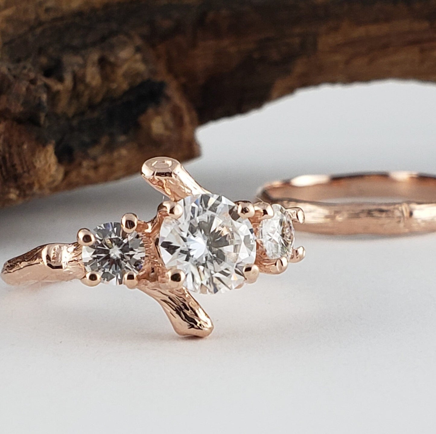 Three Round Moissanite Wedding Ring Set - DV Jewelry Designs