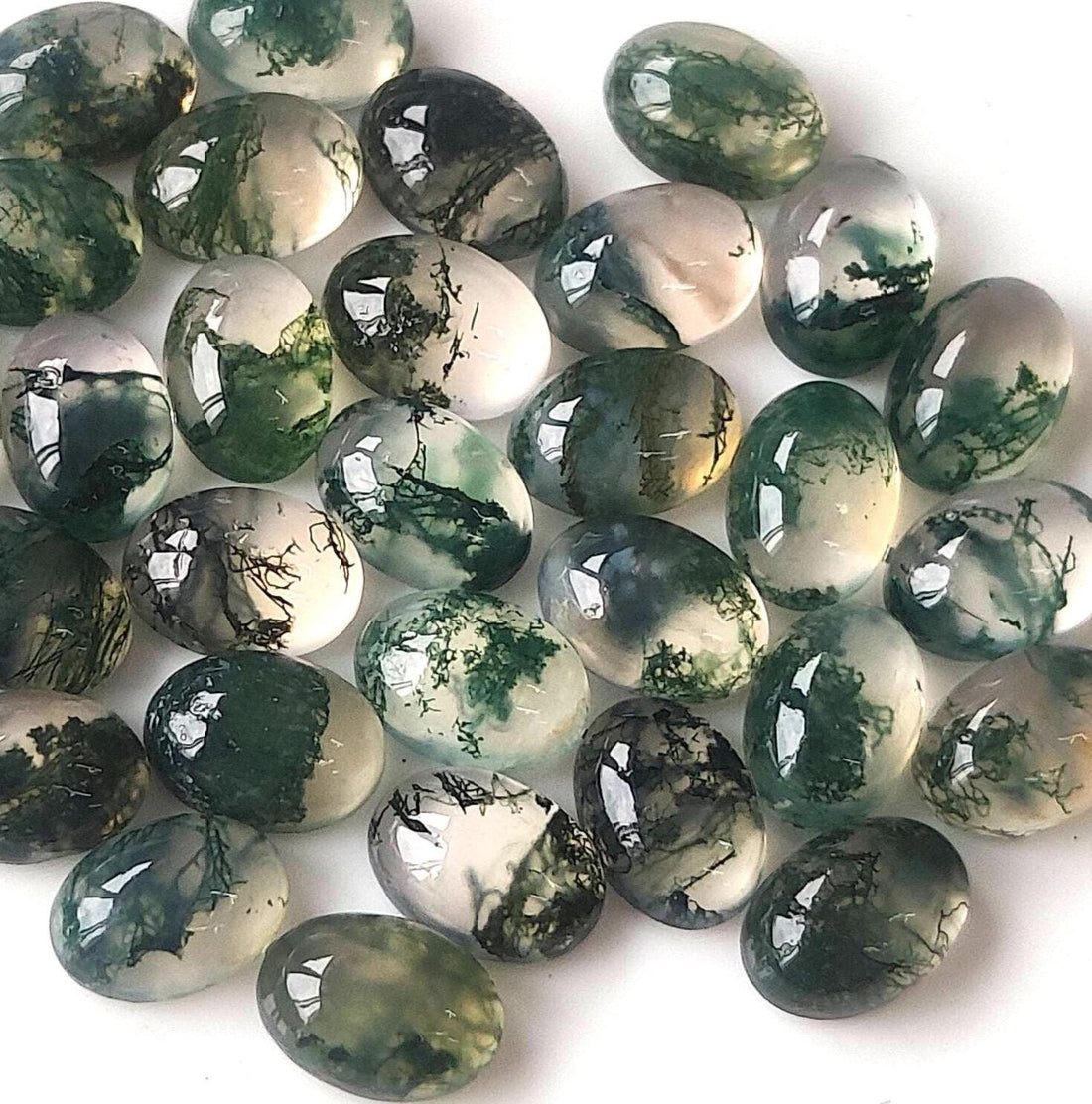 oval moss agate stones