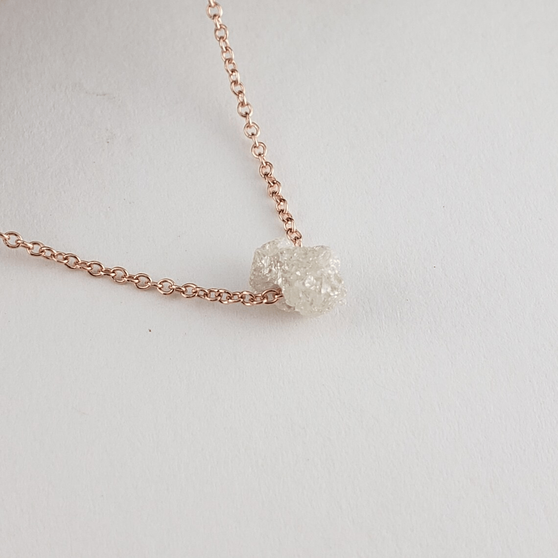 14k Gold 1 carat Floating Rough Uncut Diamond Necklace - DV Jewelry Designs