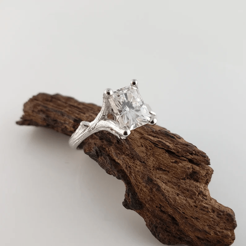 1.5ct Radiant Cut Moissanite Diamond Twig Style Wedding or Engagement Ring - DV Jewelry Designs