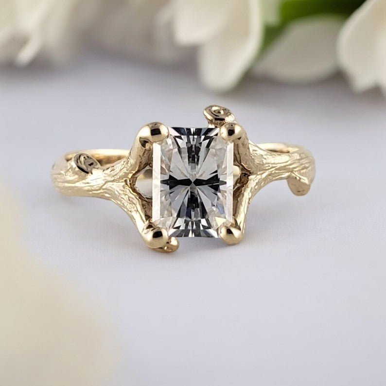 1.5ct Radiant Cut Moissanite Diamond Twig Style Wedding or Engagement Ring - DV Jewelry Designs