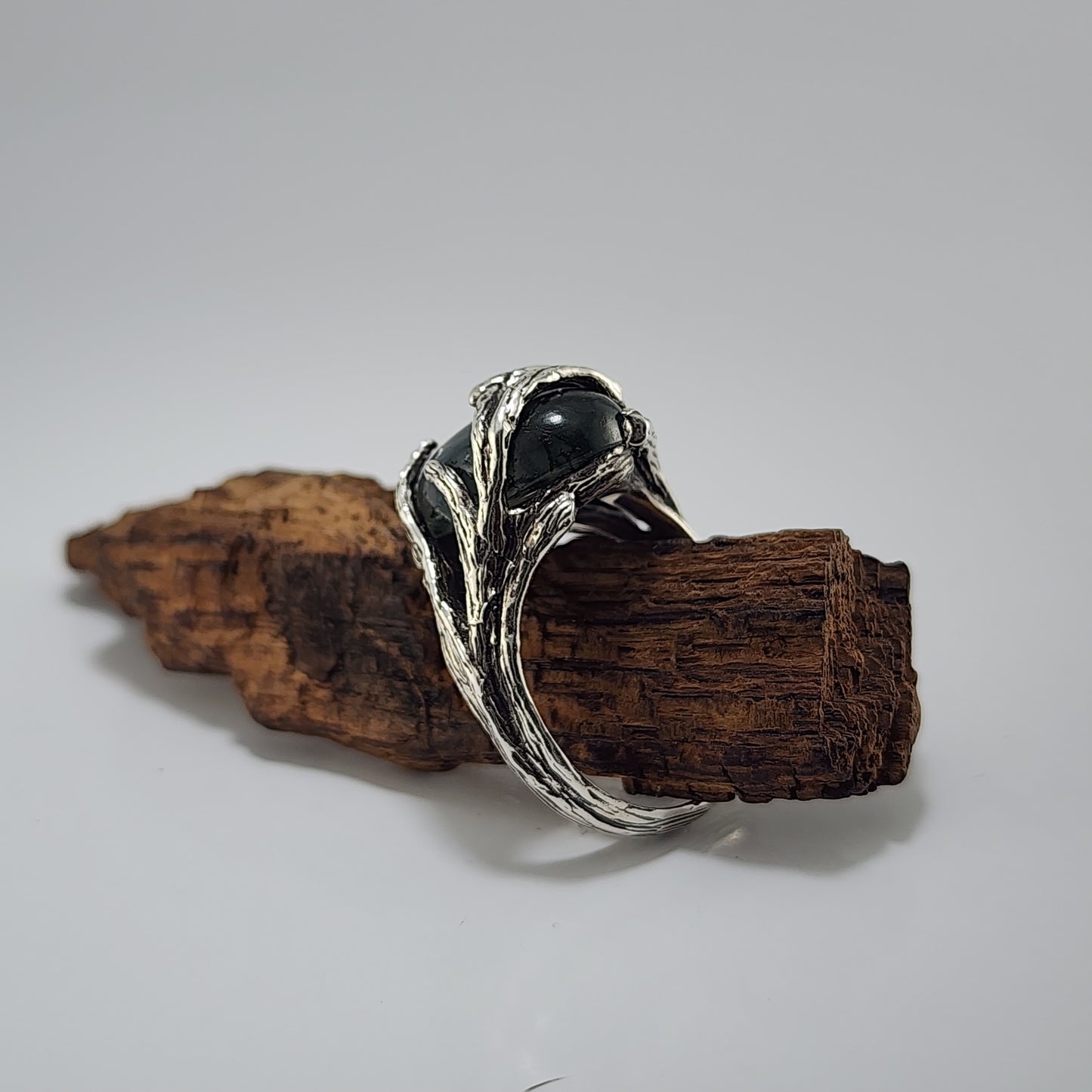 Oval Moss Agate Cabochon Gemstone Ring - DV Jewelry Designs #