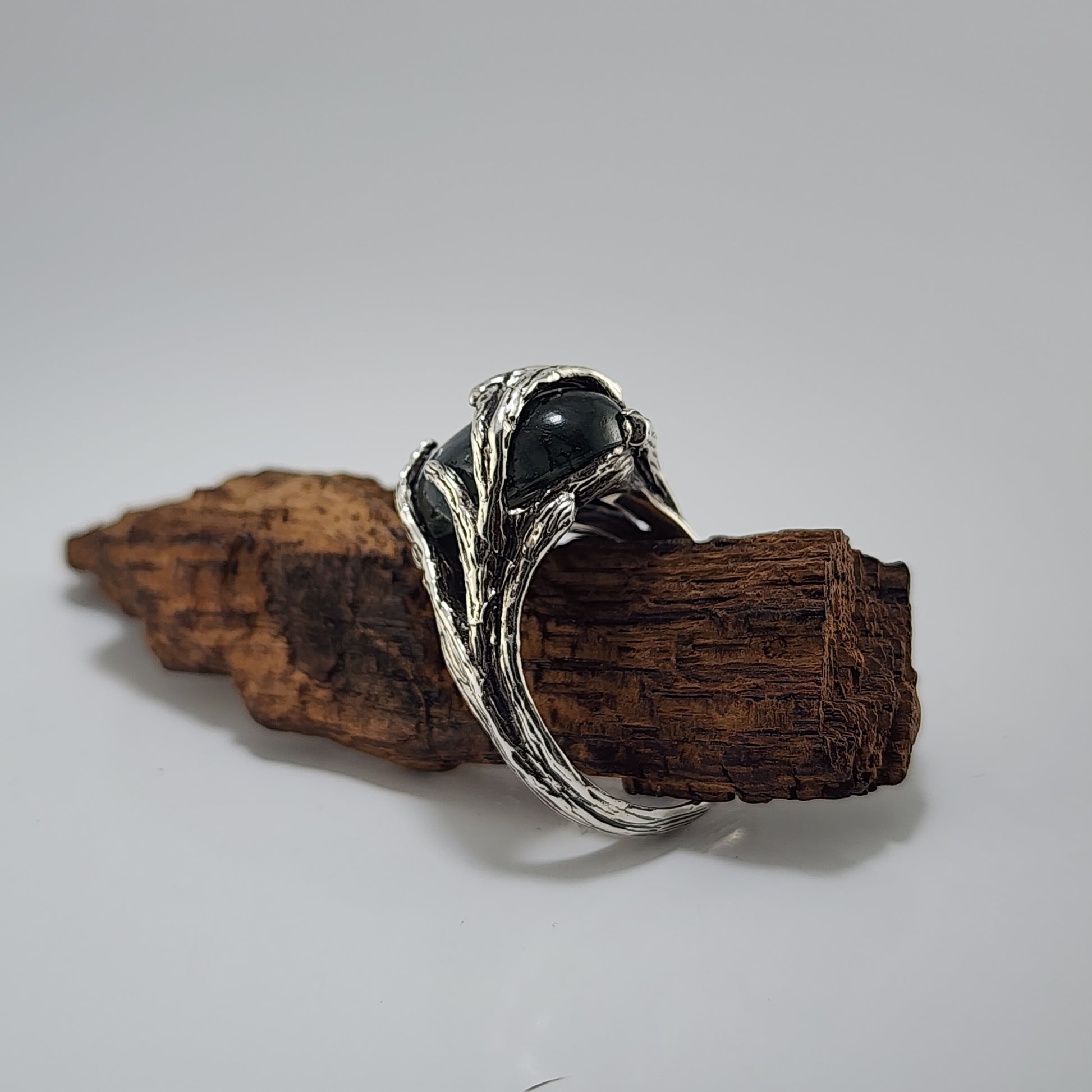 Oval Moss Agate Cabochon Gemstone Ring - DV Jewelry Designs #