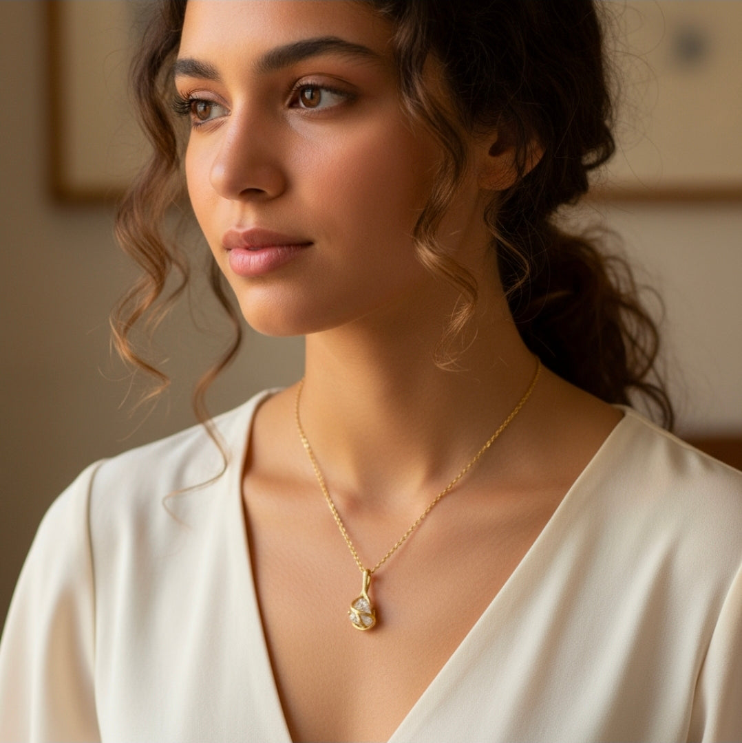 Rough Diamond Twig Pendant Necklace in Solid Gold - DV Jewelry Designs #