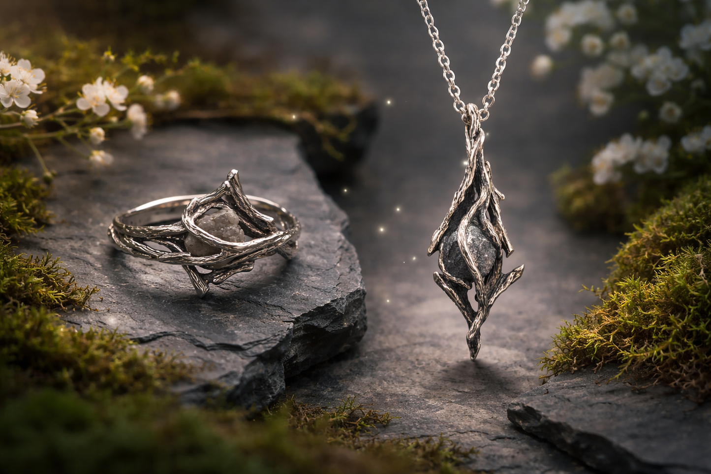 Rough Diamond Twig Ring - One-of-a-Kind Hand-Sculpted Branch Weave Style