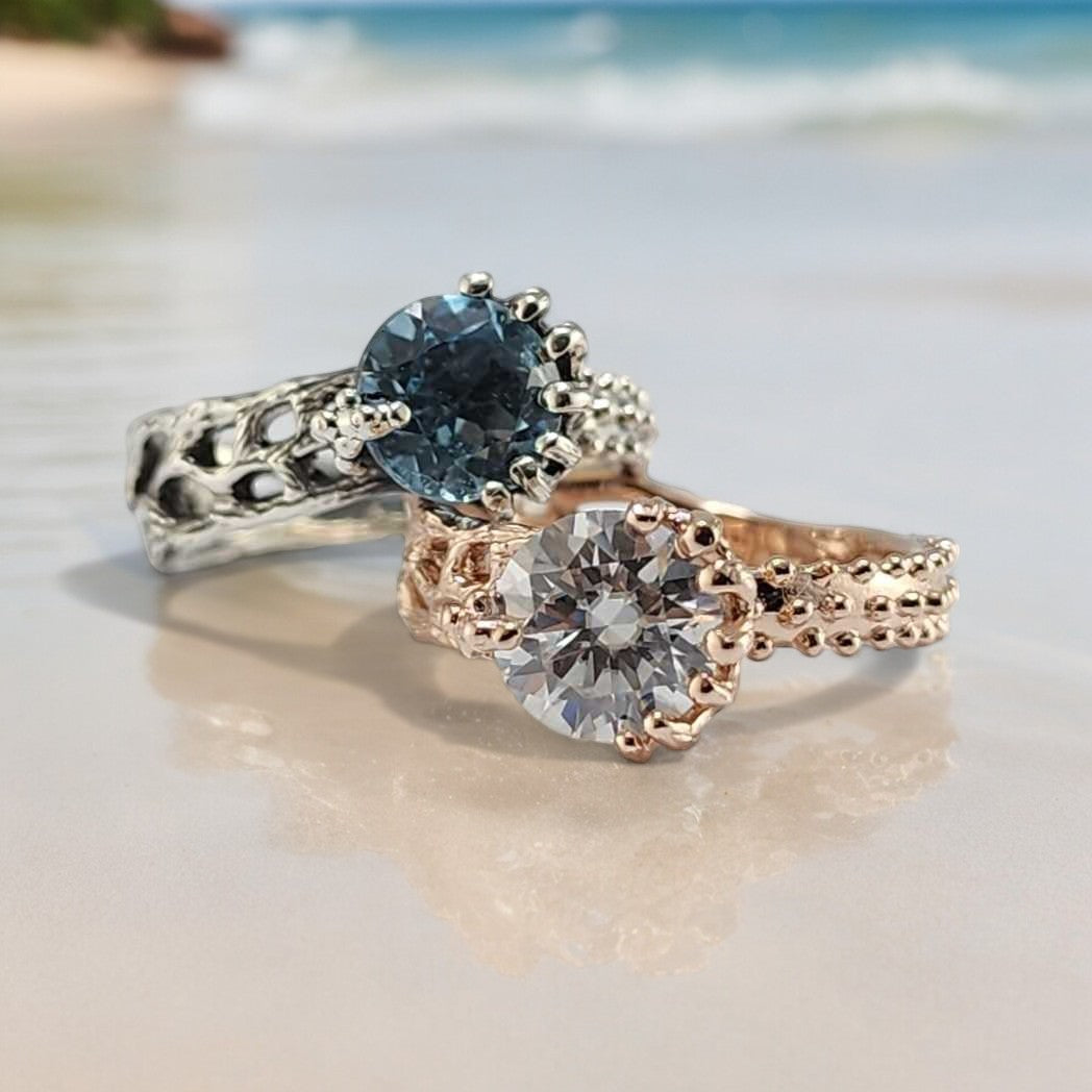 Round Moissanite Beach Style Wedding - DV Jewelry Designs #