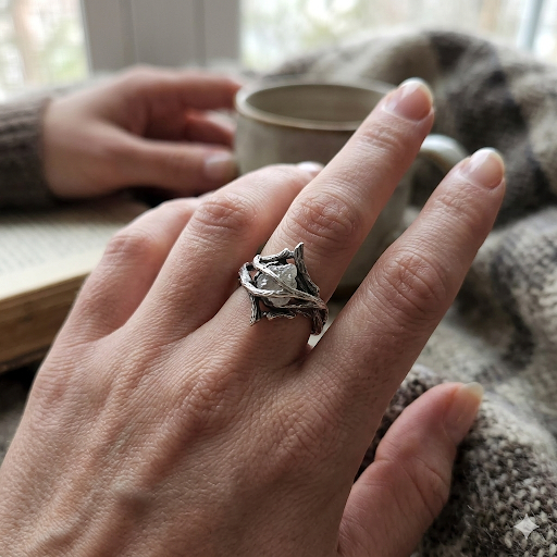 Rough Diamond Twig Ring - One-of-a-Kind Hand-Sculpted Branch Weave Style