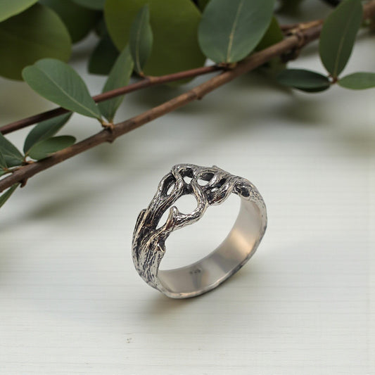 Twig Branch Heart Statement Ring - Nature-Inspired Wedding Band - DV Jewelry Designs #