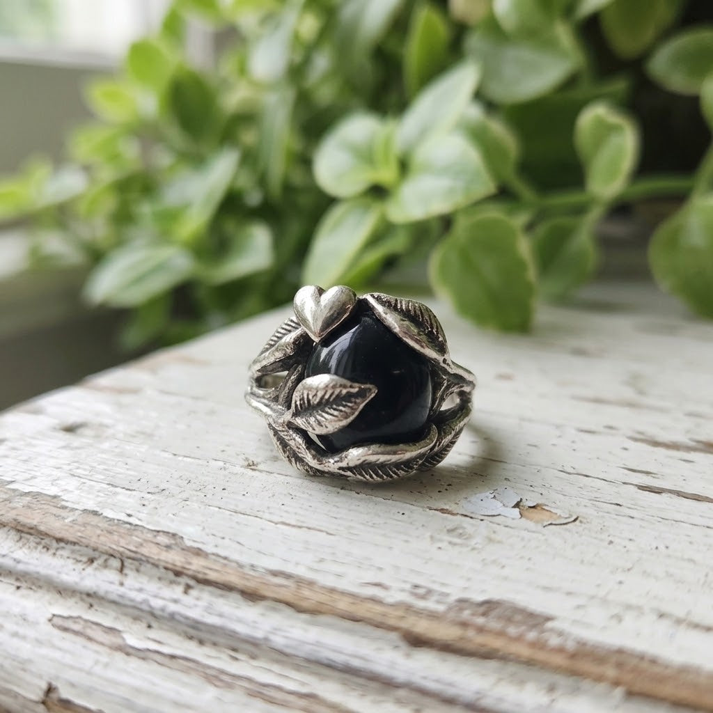 Bloodstone Leaf & Twig Ring in Silver