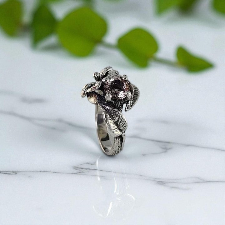 Hibiscus Ring with Pink Morganite - DV Jewelry Designs #