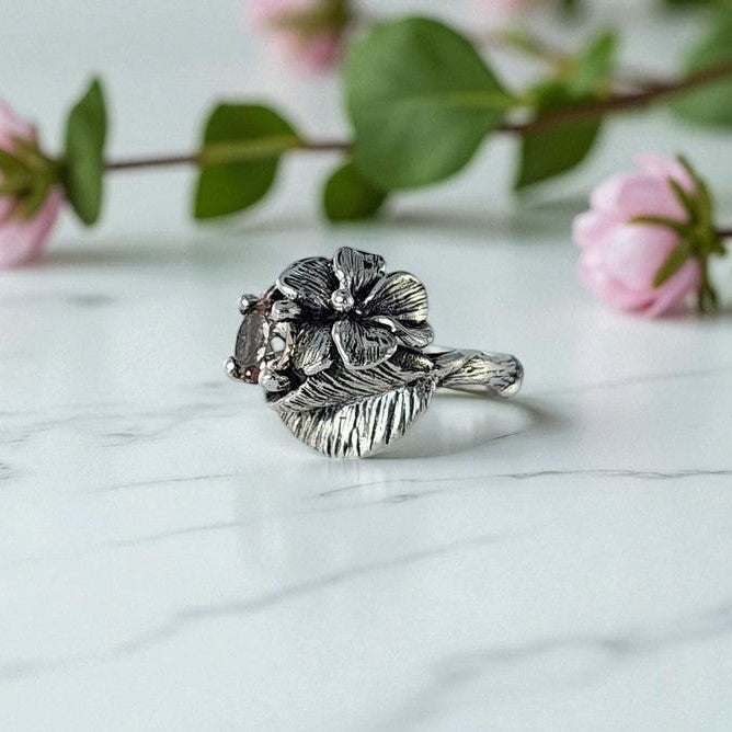 Hibiscus Ring with Pink Morganite - DV Jewelry Designs #