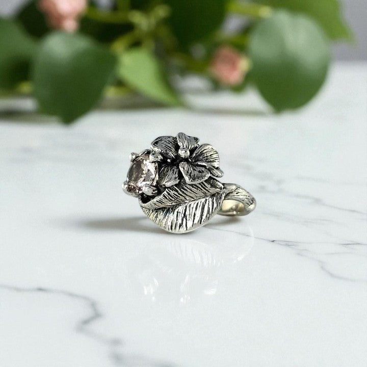 Hibiscus Ring with Pink Morganite - DV Jewelry Designs #