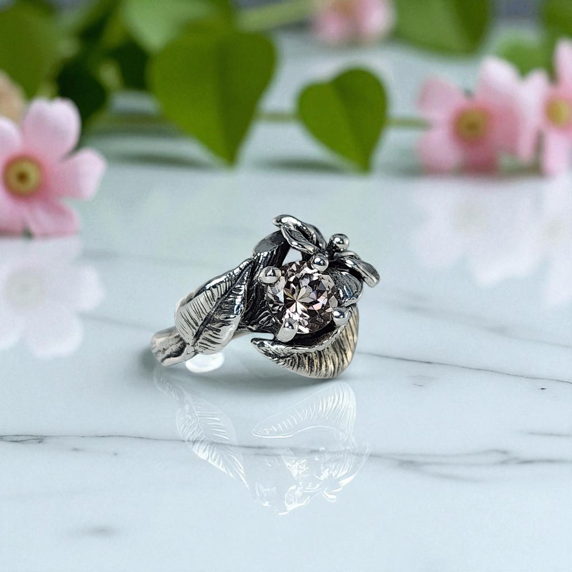 Hibiscus Ring with Pink Morganite - DV Jewelry Designs #