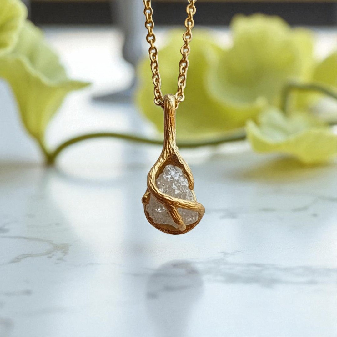 Rough Diamond Twig Pendant Necklace in Solid Gold - DV Jewelry Designs #