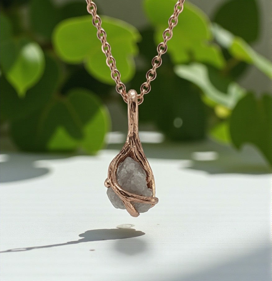 Rough Diamond Twig Pendant Necklace in Solid Gold - DV Jewelry Designs #