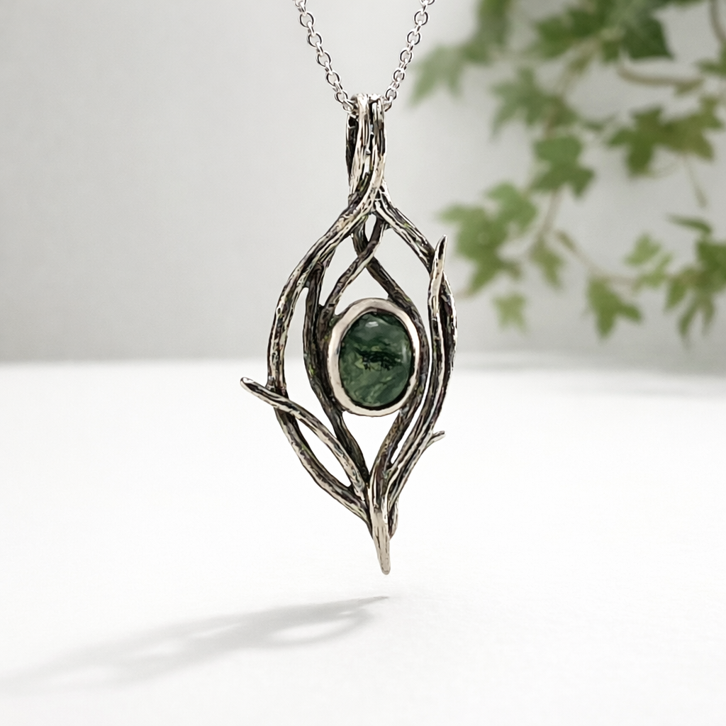 Moss Agate Riverbend Silver Pendant