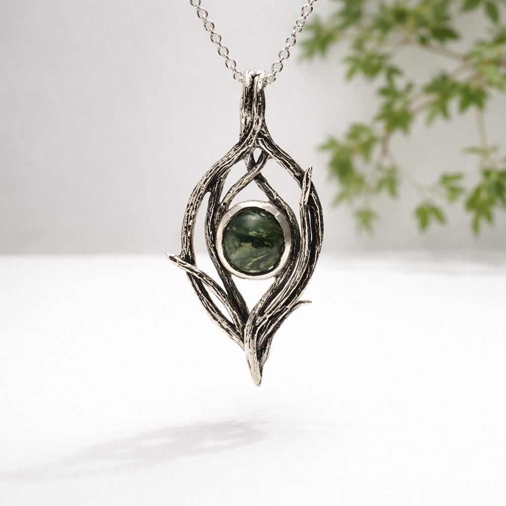 Moss Agate Riverbend Silver Pendant