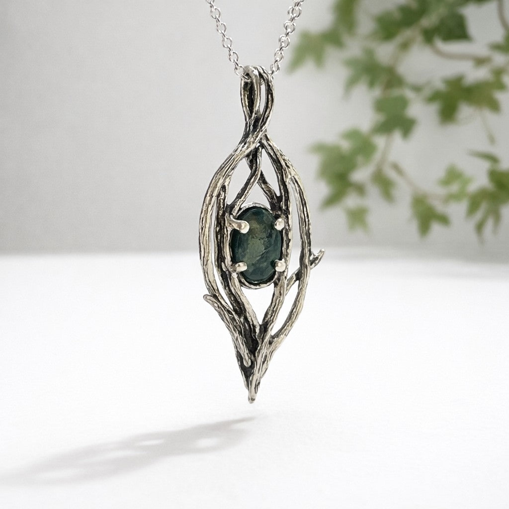 Moss Agate Riverbend Silver Pendant