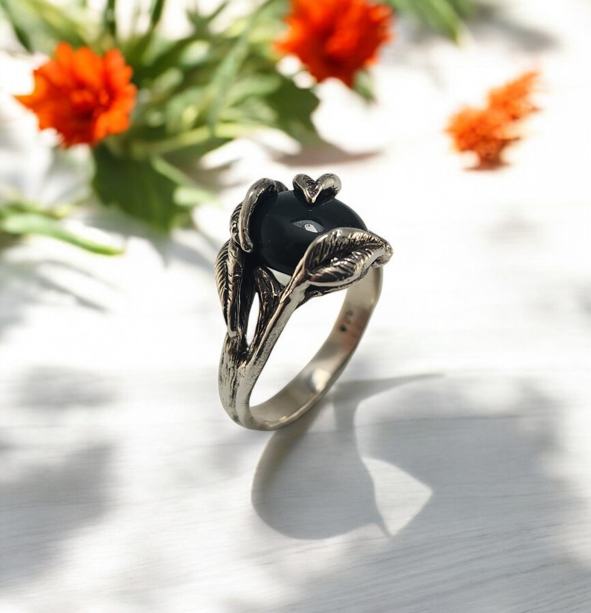 Bloodstone Leaf & Twig Statement Ring in Sterling Silver - DV Jewelry Designs